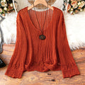 Amber - Women's Airy Knit Sweater with V-Neck Design