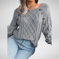 Monica - Cable Knit Sweater with Button Detail for Women