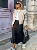 Dana - Smooth Satin Midi Skirt Pleated Style