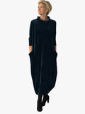 Giselle - Velvet Maxi Dress with Pockets and High Neckline