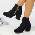 Kelsey - Suede Ankle Boots for Women with Block Heel and Side Zip
