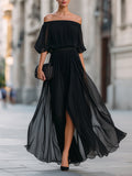 Leah - Off-Shoulder Pleated Maxi Dress