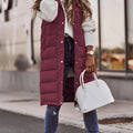 Longline Hooded Padded Vest for Women with Snap Buttons