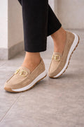 Monica - Elegant Suede Loafers with Gold Detail