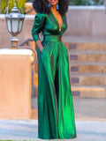 Natalie - Luxe Shiny V-Neck Jumpsuit