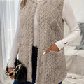 Cable Knit Sleeveless Vest for Women with Open Front and Pockets