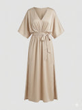 Mia - Satin Maxi Dress with V-Neck and Tie Waist
