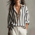 Uma - Striped Oversized Blouse for Women with Deep V-Neck