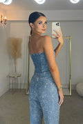 Vivian - Glitter Strapless Denim Set