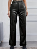Faux Leather Pants for Women with High Waist and Straight Leg