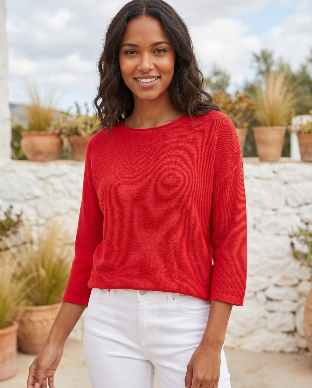 ella-knit-3-4-sleeve-top-red-1
