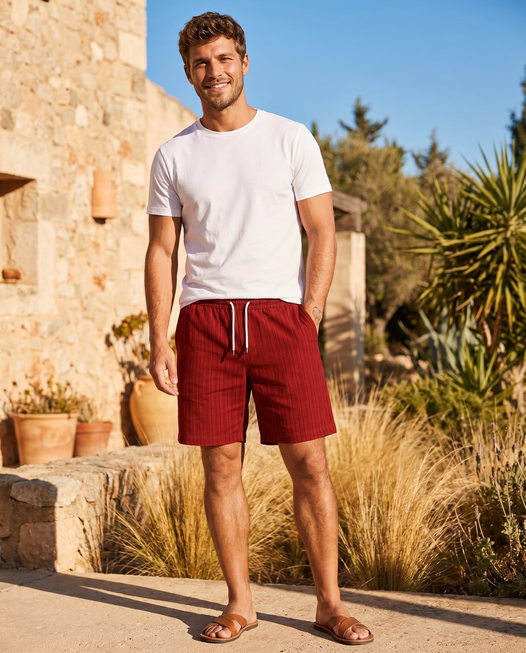 kasper-men-s-linen-shorts-red-3