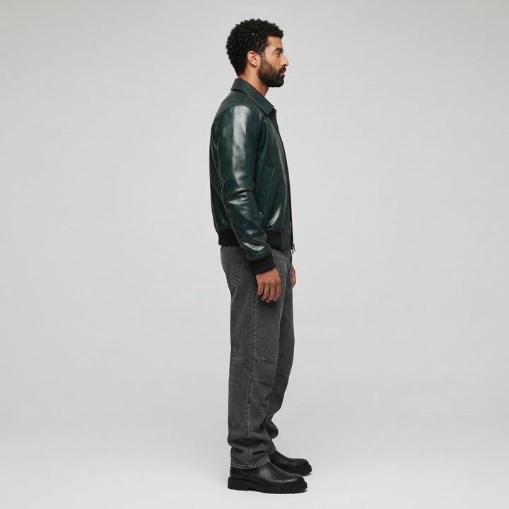 Zip-Up Leather Bomber Jacket