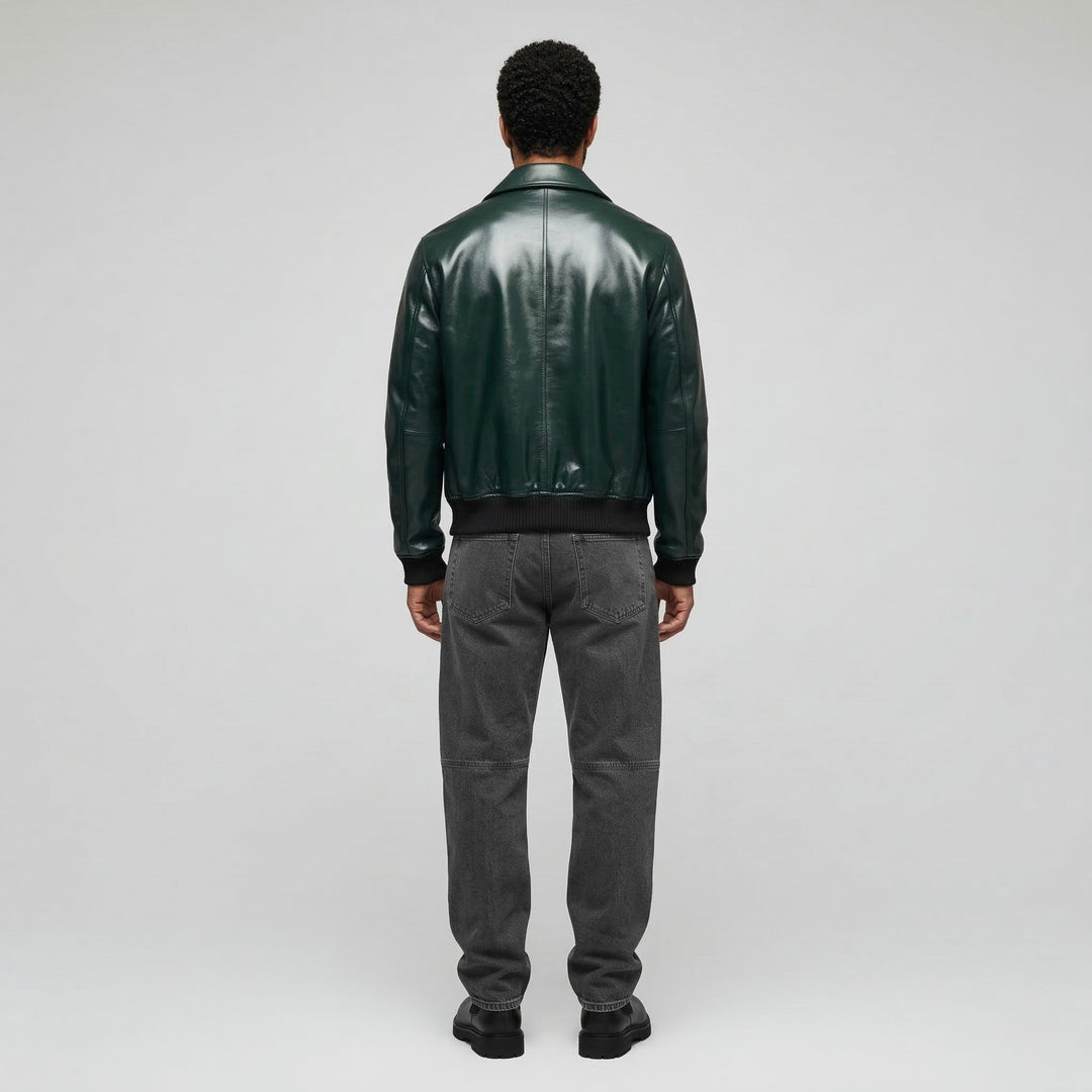 Zip-Up Leather Bomber Jacket