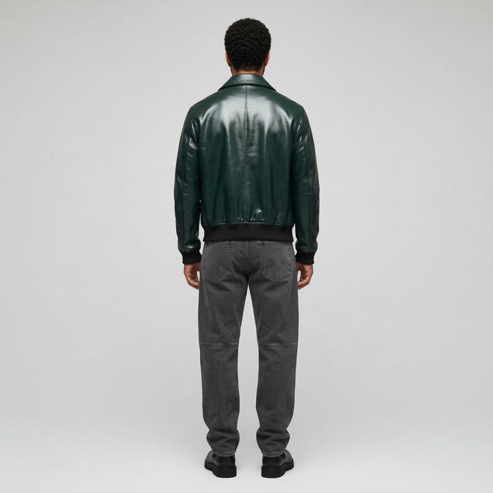 Zip-Up Leather Bomber Jacket