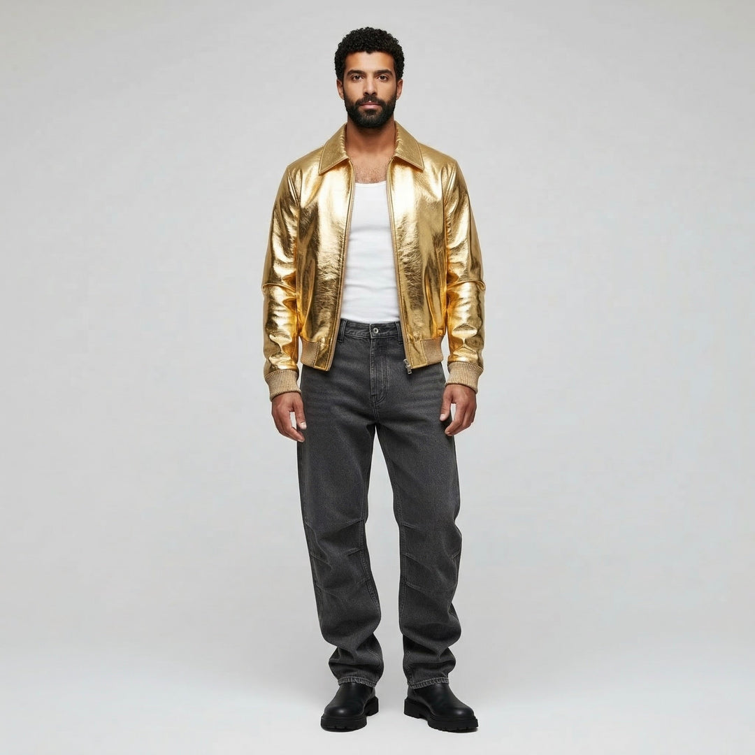 Zip-Up Leather Bomber Jacket