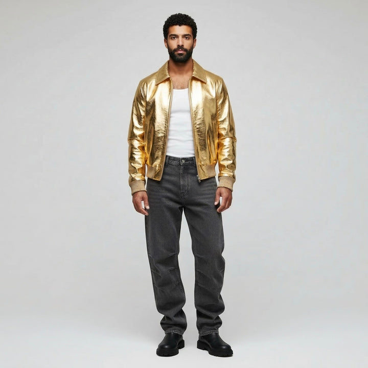 Zip-Up Leather Bomber Jacket