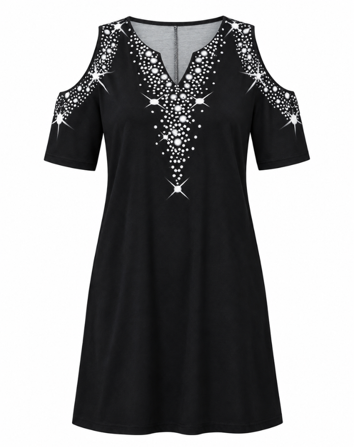 Ruby - V-Neck Cold Shoulder Sparkle Dress