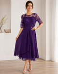 Women's Lace Overlay Midi Dress – Cocktail Dress, Wedding Guest & Party