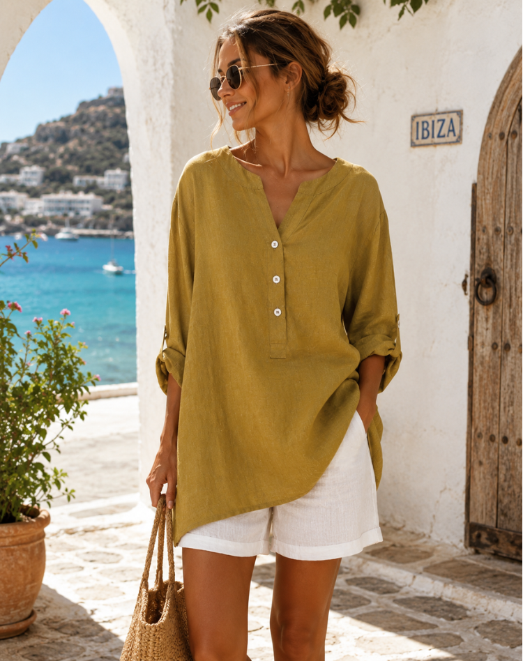 Sarah - Glamorous Linen Tunic Blouse Lightweight Casual Everyday Wear