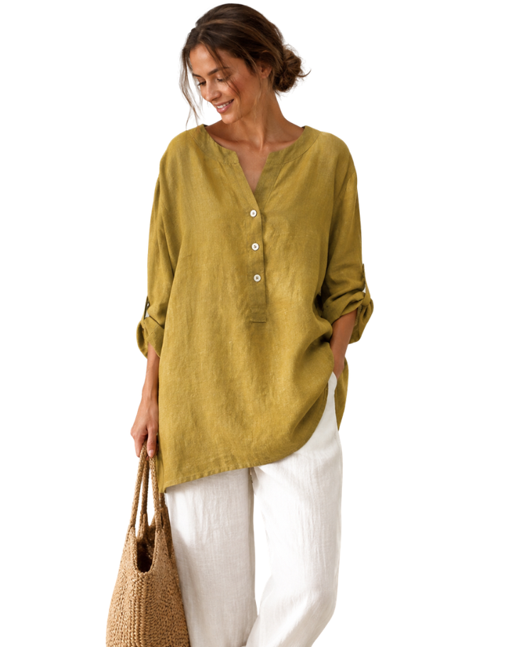 Sarah - Glamorous Linen Tunic Blouse Lightweight Casual Everyday Wear