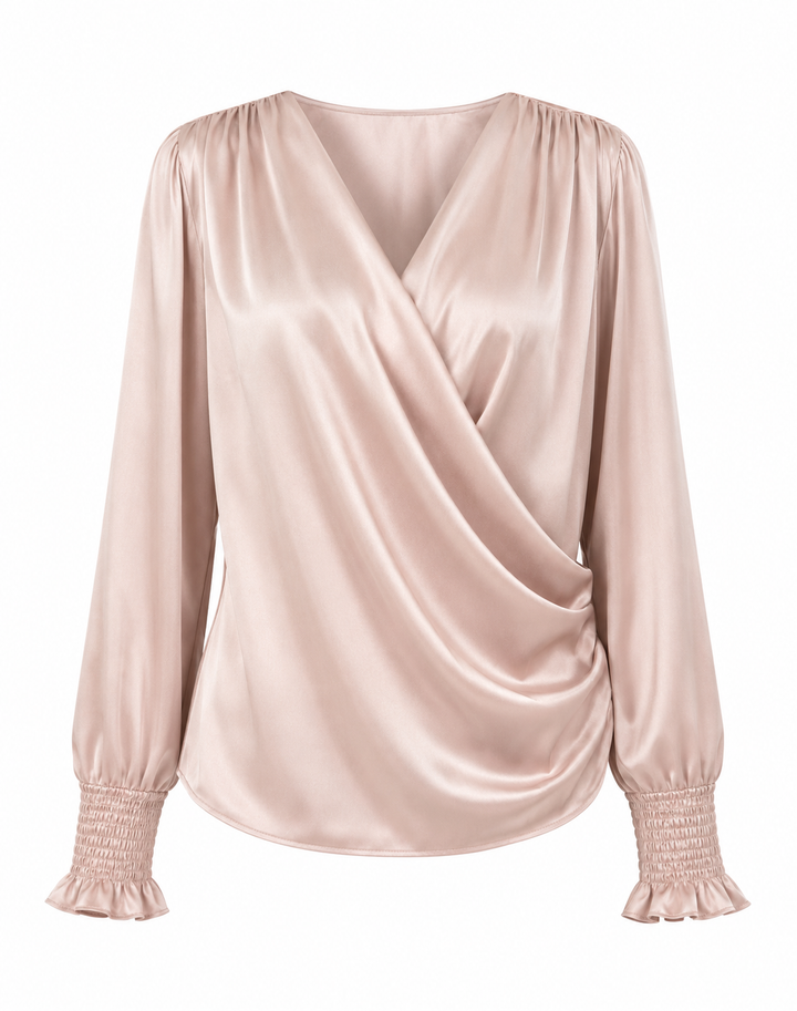Nina - Chic Satin Wrap Blouse