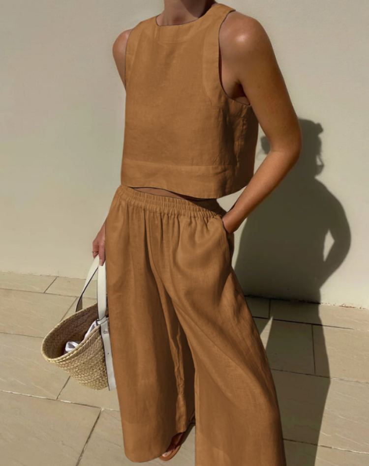 Elise - Cropped Cotton Summer Set Lightweight Two-Piece Casual Outfit