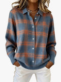 Bella - Plaid Button-Up Shirt Cardigan with Ribbed Hem