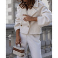 Bianca - Cropped Coat for Women with Turndown Collar and Front Buttons