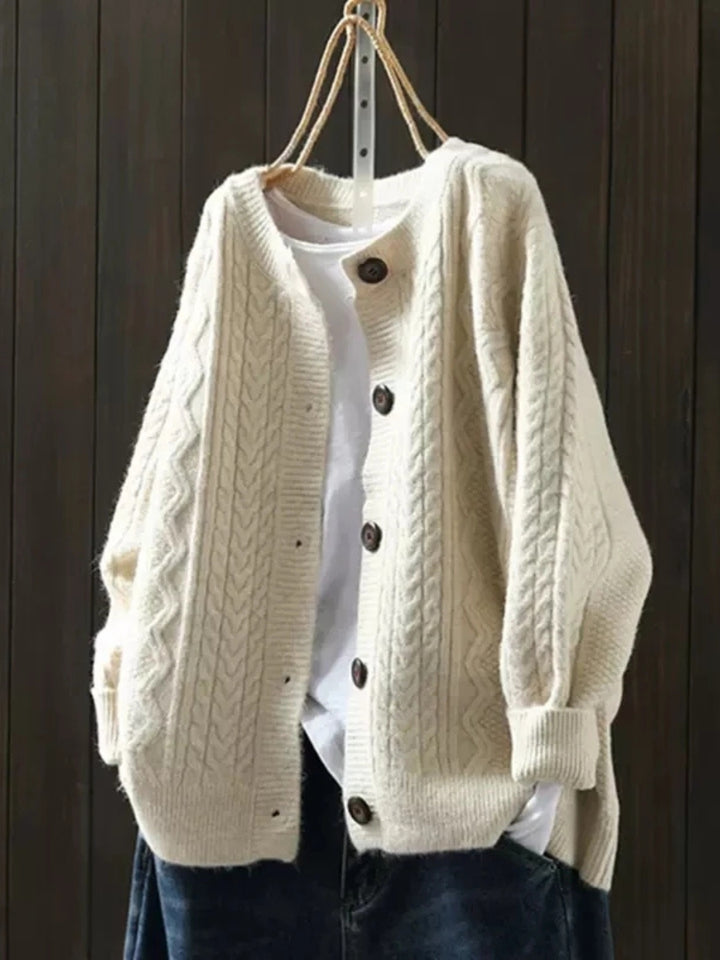 Damski Sweter Oversize z Warkoczowym Splotem Luźny Kardigan na Co Dzień 0