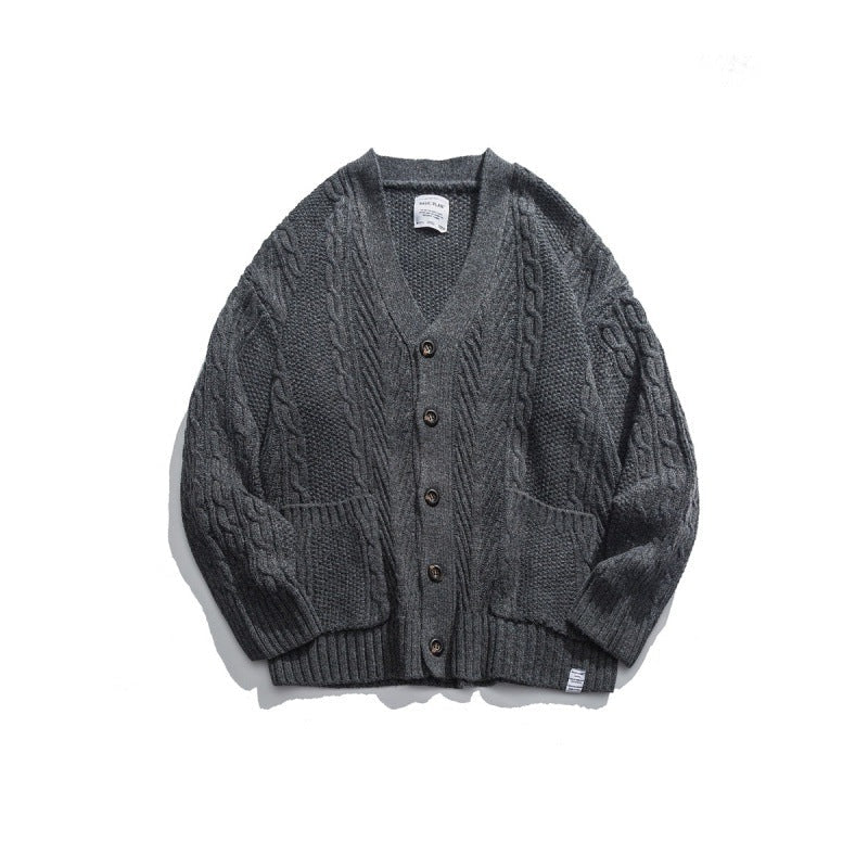 Cable Knit Oversized Wool Blend Cardigan with Patch Pockets for Women