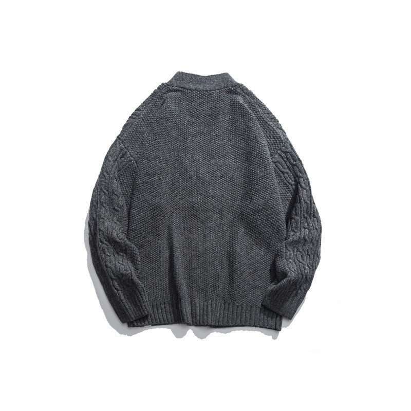 Cable Knit Oversized Wool Blend Cardigan with Patch Pockets for Women