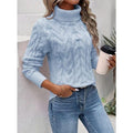Cable Knit Turtleneck Sweater with Cropped Hem and Ribbed Cuffs for Women