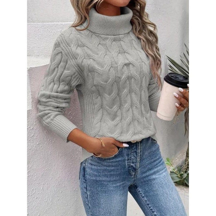 Chunky Knit Turtleneck Jumper for Women - Grey
