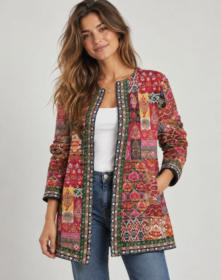 Imogen - Patterned Open-Front Jacket for Women with Pockets