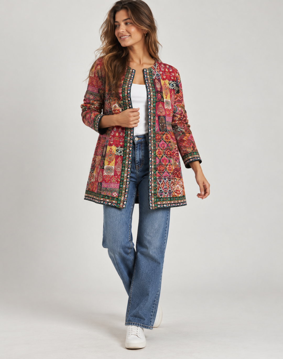 Imogen - Patterned Open-Front Jacket for Women with Pockets