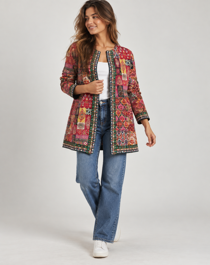 Imogen - Patterned Open-Front Jacket for Women with Pockets