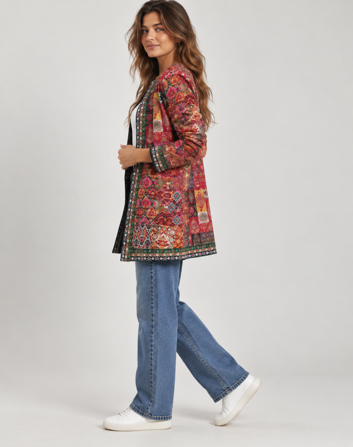 Imogen - Patterned Open-Front Jacket for Women with Pockets