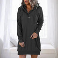Cassie - Women's Cushioned Sweater Dress with Hoodie and Kangaroo Pocket