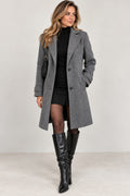 Checked Mid-Length Coat with Notch Lapels and Button Closure for Women