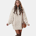 Chunky Cable Knit Oversized Sweater with Round Neck for Women