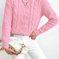 Chunky Cable-Knit Sweater with Round Neck and Ribbed Cuffs for Women