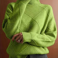 Diamond Knit Turtleneck Sweater for Women with Balloon Sleeves