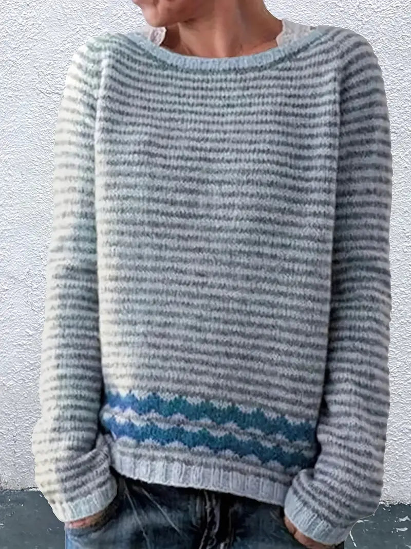 Calvara | Women's Striped Pullover Knit Sweater - Light Pink - Image 2