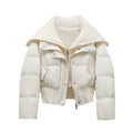 Cropped Quilted Puffer Jacket with Oversized Knit Collar for Women