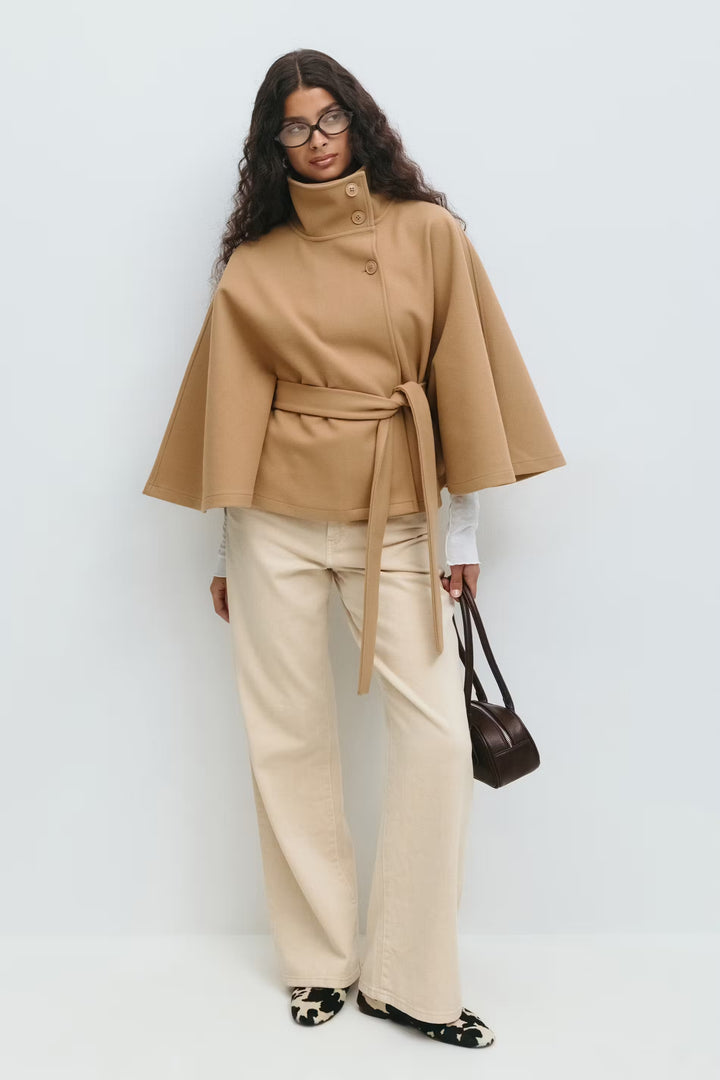 khaki cape jas met hoge kraag en knoopsluiting – TIKTOK