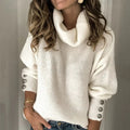 Diana - Warm Knit Sweater for Women with High Neck and Sleeve Buttons