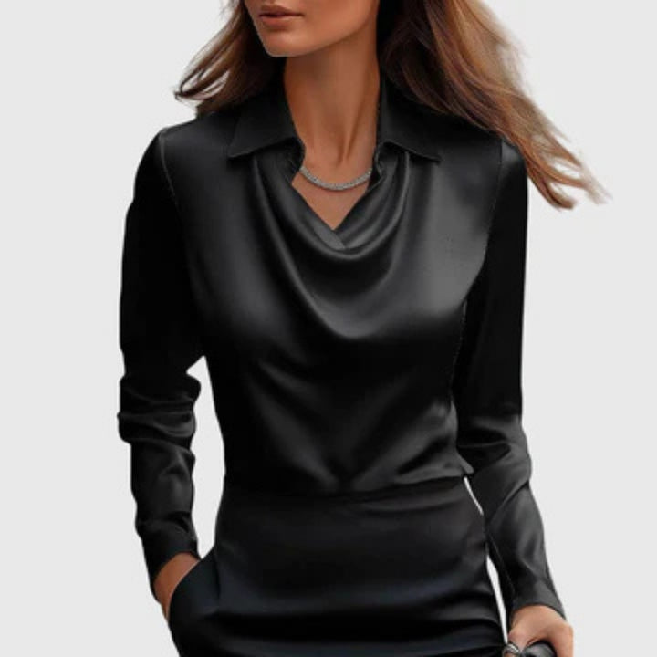 Cowl Neck Long Sleeve Satin Blouse for Women
