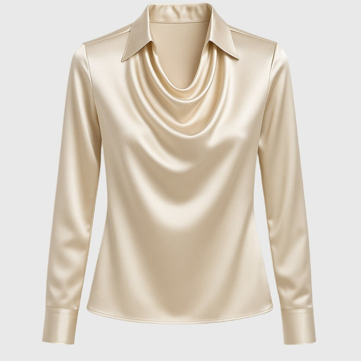 Cowl Neck Long Sleeve Satin Blouse for Women