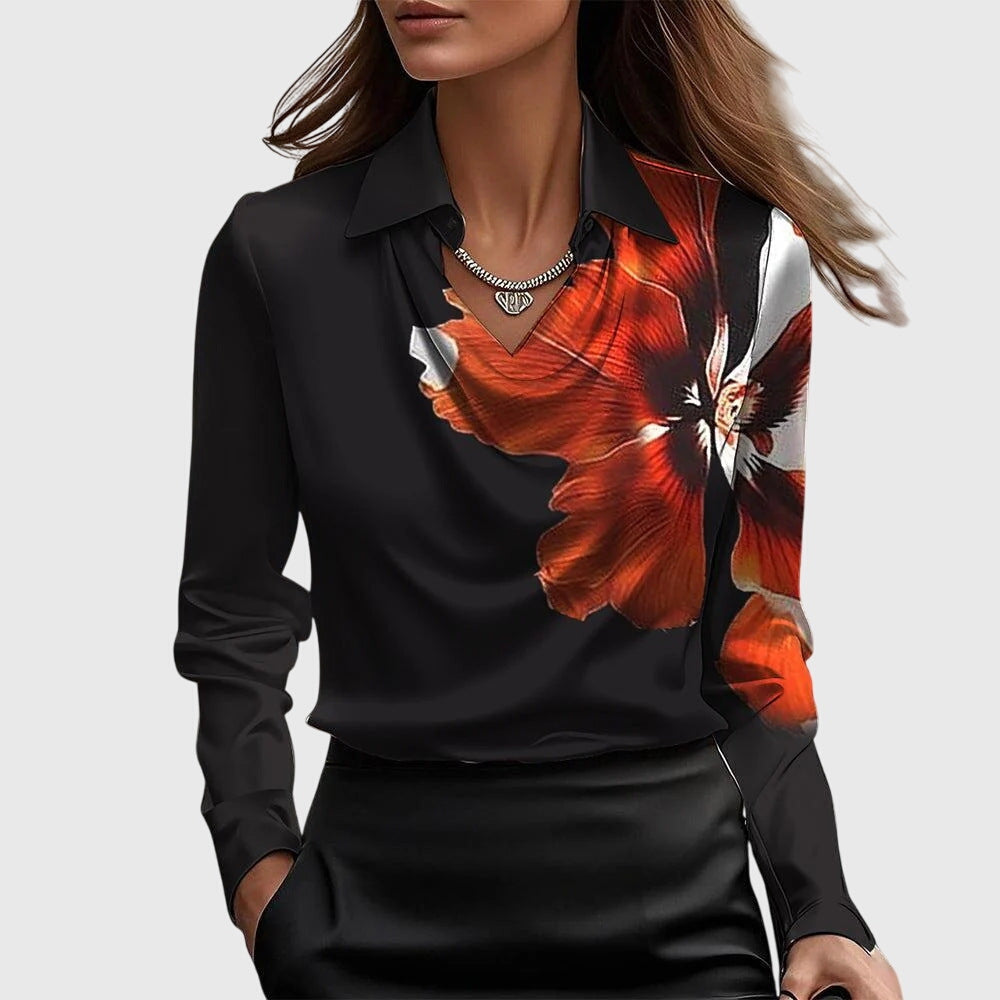 Cowl Neck Long Sleeve Satin Blouse for Women